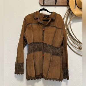 🤎 Rare Vintage 70s Style Genuine Suede & Crochet Patchwork Jacket